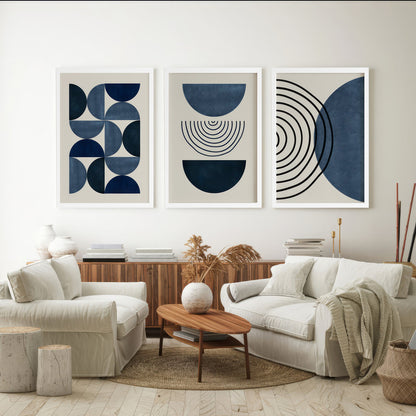 LuxuryStroke's Boho Style Painting, Boho Art Paintingand Painting Boho - Boho Art - Set Of 3 Blue Japandi Paintings - Geometric Art
