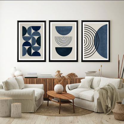 LuxuryStroke's Boho Style Painting, Boho Art Paintingand Painting Boho - Boho Art - Set Of 3 Blue Japandi Paintings - Geometric Art