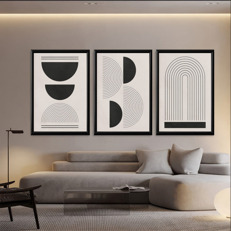 LuxuryStroke's Boho Style Painting, Painting Bohoand Boho Art Painting - Boho Art - Set Of 3 Black Japandi Paintings - Geometric Art