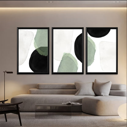LuxuryStroke's Abstract Boho Art, Geometric Wall Art Paintingand Boho Art Painting - Boho Art - Set Of 3 Black & Green Japandi Paintings - Geometric Art