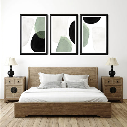 LuxuryStroke's Abstract Boho Art, Geometric Wall Art Paintingand Boho Art Painting - Boho Art - Set Of 3 Black & Green Japandi Paintings - Geometric Art