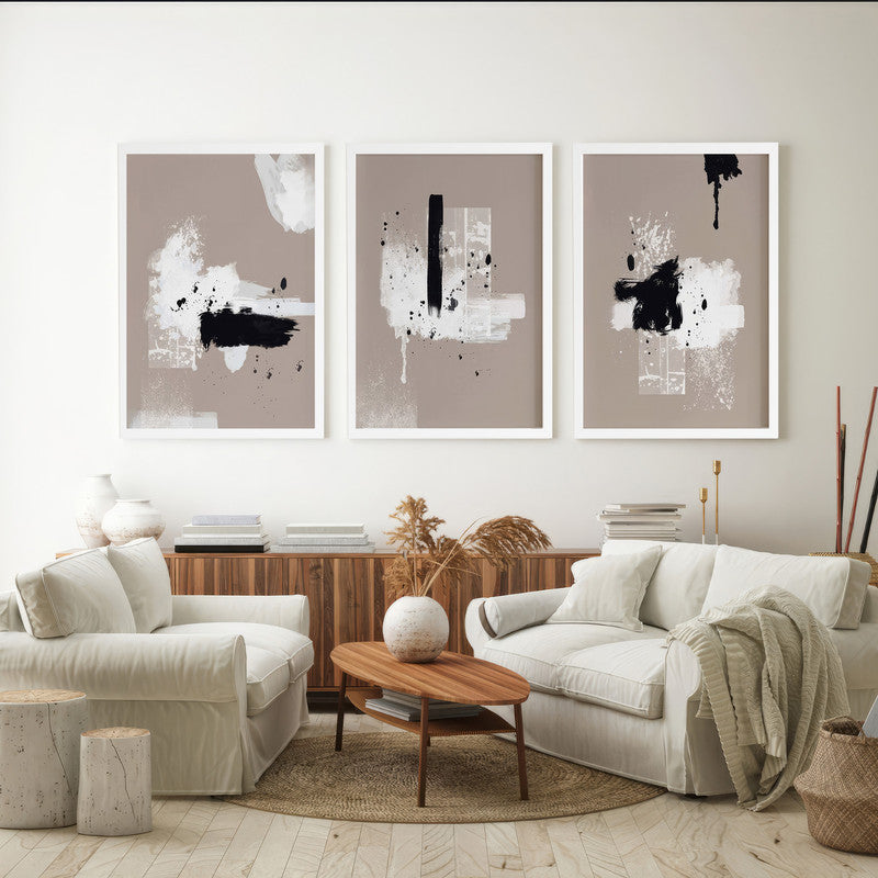 LuxuryStroke's Contemporary Abstract Art, Abstract Portrait Artand Modern Abstract Art - Abstract Art - Expression of Brown, White & Black - Set Of 3 Paintings