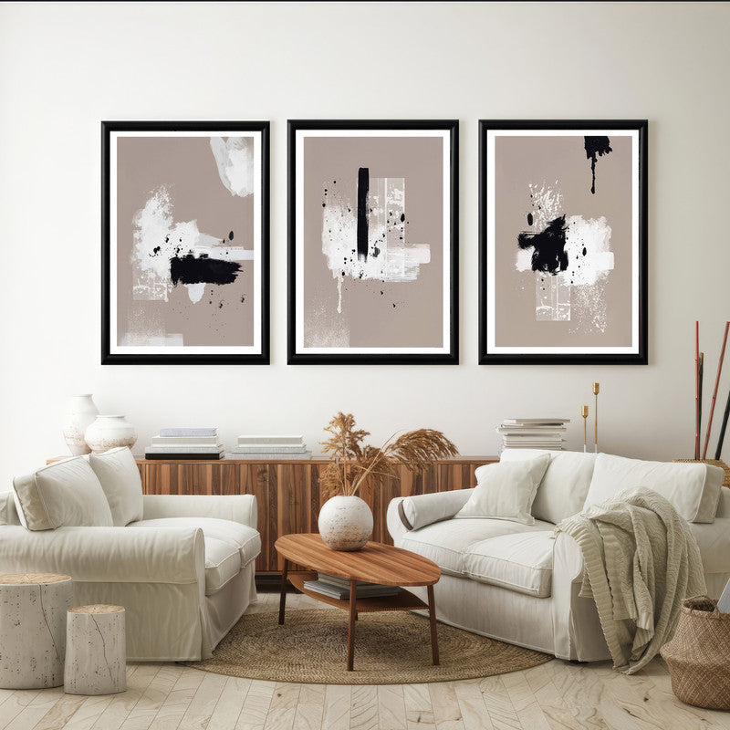 LuxuryStroke's Contemporary Abstract Art, Abstract Portrait Artand Modern Abstract Art - Abstract Art - Expression of Brown, White & Black - Set Of 3 Paintings