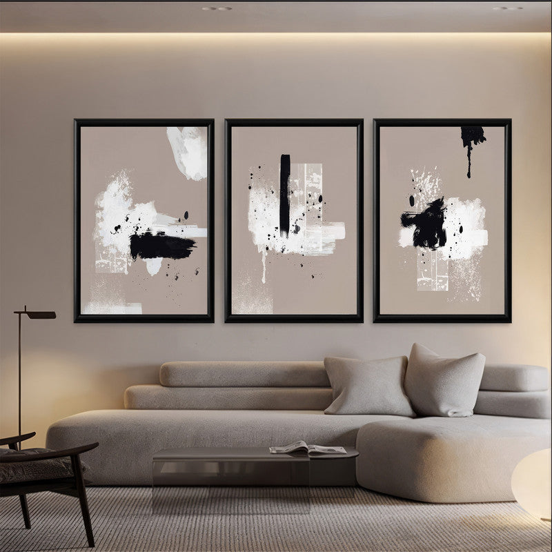 LuxuryStroke's Contemporary Abstract Art, Abstract Portrait Artand Modern Abstract Art - Abstract Art - Expression of Brown, White & Black - Set Of 3 Paintings