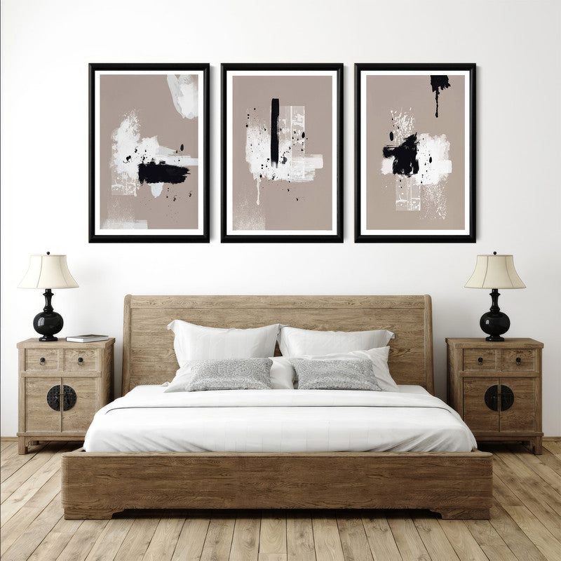 LuxuryStroke's Contemporary Abstract Art, Abstract Portrait Artand Modern Abstract Art - Abstract Art - Expression of Brown, White & Black - Set Of 3 Paintings
