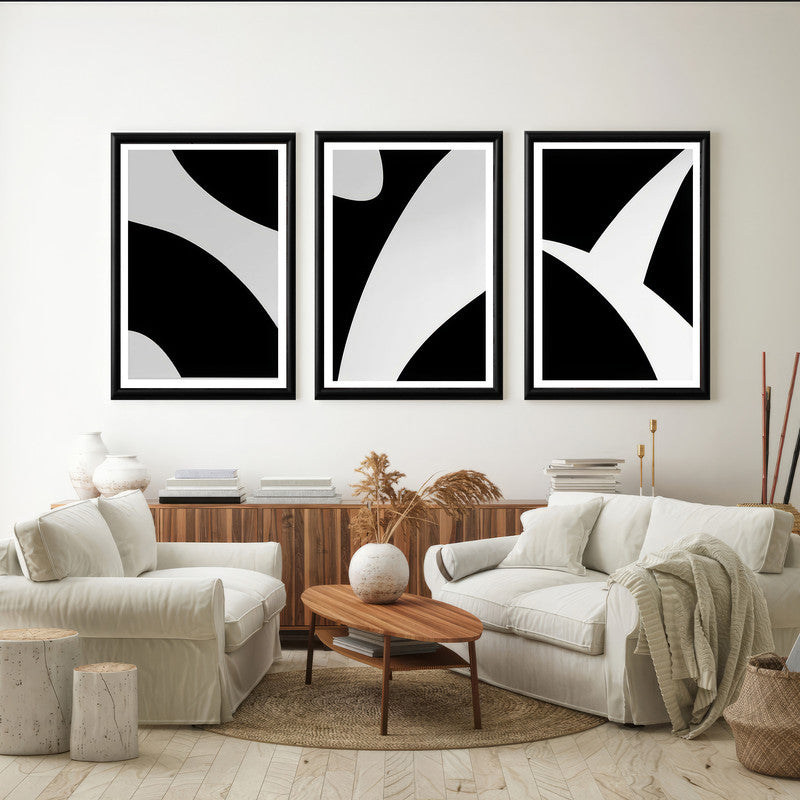 LuxuryStroke's Abstract Boho Art, Abstract Acrylic Artworkand Abstract Art - Abstract Art - Expression of Grey & White - Set Of 3 Paintings