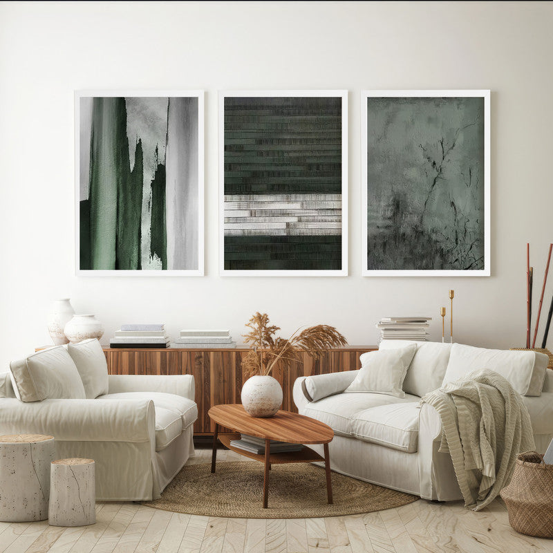 LuxuryStroke's Abstract Boho Art, Abstract Contemporary Paintingand Abstract Acrylic Artwork - Abstract Art - Set Of 3 Green & Grey Paintings