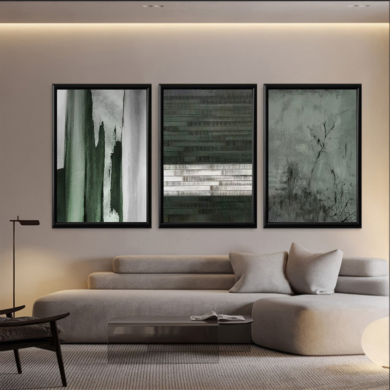 LuxuryStroke's Abstract Boho Art, Abstract Contemporary Paintingand Abstract Acrylic Artwork - Abstract Art - Set Of 3 Green & Grey Paintings