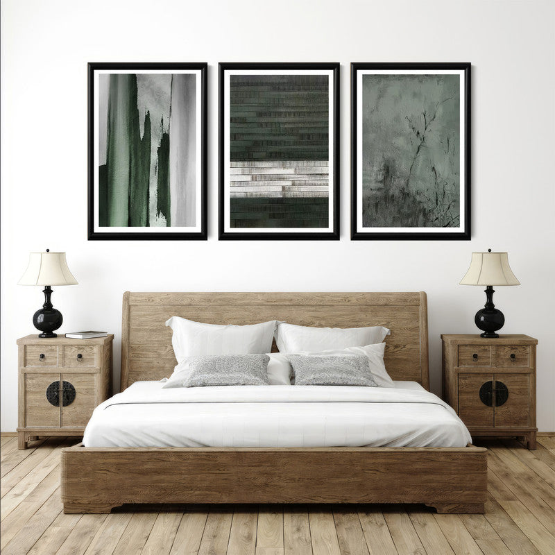 LuxuryStroke's Abstract Boho Art, Abstract Contemporary Paintingand Abstract Acrylic Artwork - Abstract Art - Set Of 3 Green & Grey Paintings