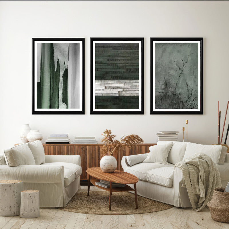 LuxuryStroke's Abstract Boho Art, Abstract Contemporary Paintingand Abstract Acrylic Artwork - Abstract Art - Set Of 3 Green & Grey Paintings