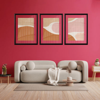 LuxuryStroke's Abstract Boho Art, Boho Style Paintingand Geometric Wall Art Painting - Boho Minimalist Art - Set Of 3 Artful Pieces