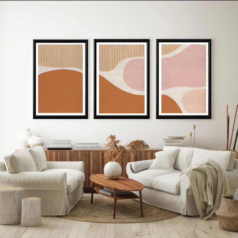 LuxuryStroke's Abstract Boho Art, Boho Style Paintingand Geometric Wall Art Painting - Boho Minimalist Art - Set Of 3 Artful Pieces