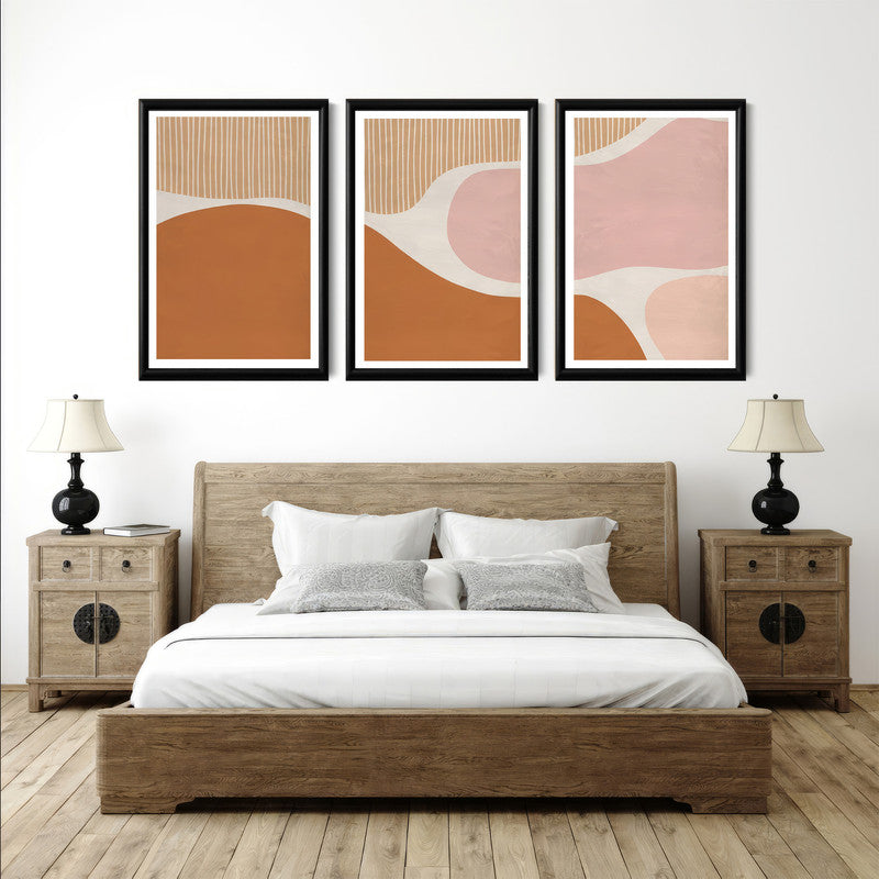 LuxuryStroke's Abstract Boho Art, Boho Style Paintingand Geometric Wall Art Painting - Boho Minimalist Art - Set Of 3 Artful Pieces