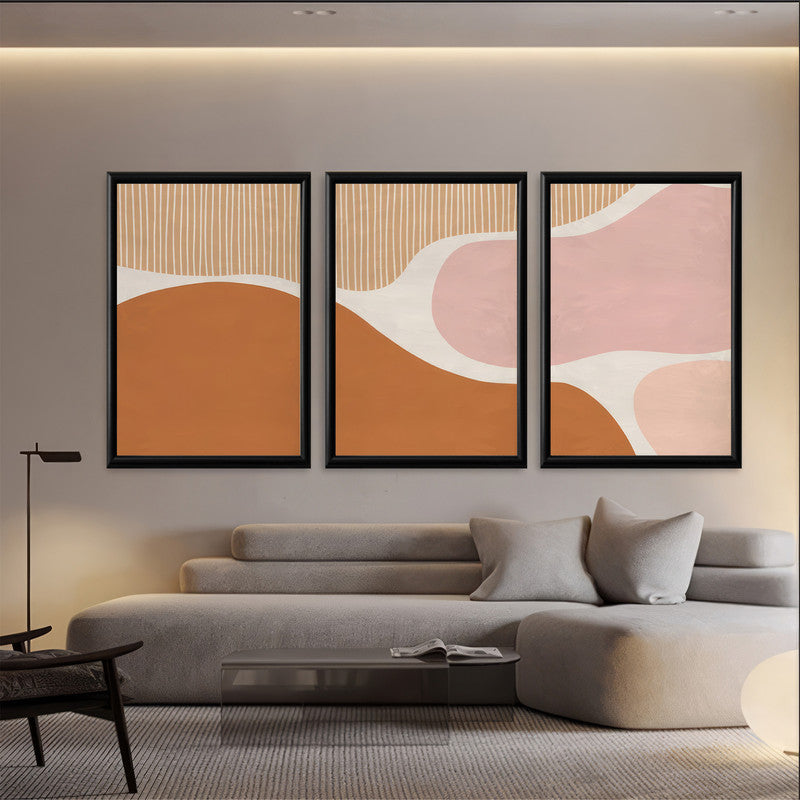 LuxuryStroke's Abstract Boho Art, Boho Style Paintingand Geometric Wall Art Painting - Boho Minimalist Art - Set Of 3 Artful Pieces