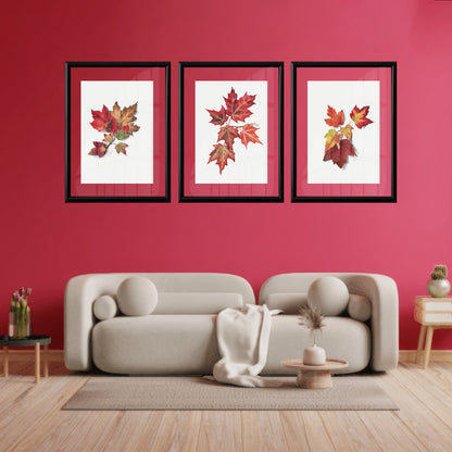 LuxuryStroke's Abstract Art With Flowers, Abstract Acrylic Flower Paintingand Beautiful Flower Painting - Botanical Art - Set Of 3 Red Blossom Paintings