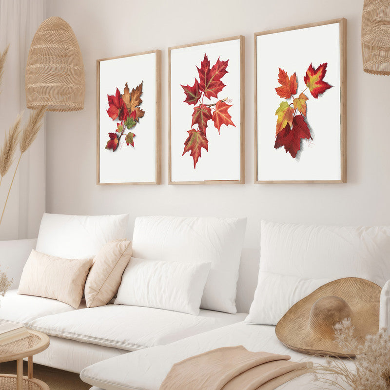 LuxuryStroke's Abstract Art With Flowers, Abstract Acrylic Flower Paintingand Beautiful Flower Painting - Botanical Art - Set Of 3 Red Blossom Paintings