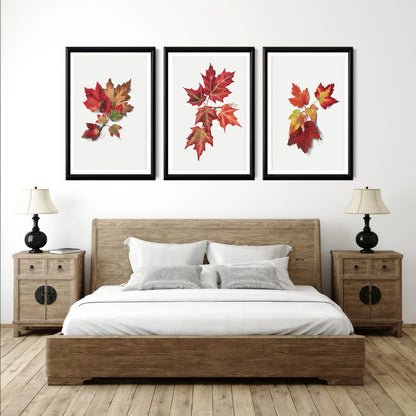 LuxuryStroke's Abstract Art With Flowers, Abstract Acrylic Flower Paintingand Beautiful Flower Painting - Botanical Art - Set Of 3 Red Blossom Paintings