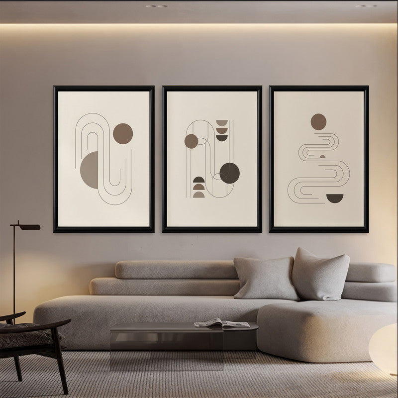 LuxuryStroke's Boho Art Painting, Geometric Canvas Paintingand Line Art Boho Painting - Boho Geometric Art - Set Of 3 Japandi Lineart Paintings