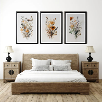 LuxuryStroke's Minimalistic Beautiful Floral Painting, Beautiful Flower Paintingand Floral Painting Acrylic - Botanical Art: Set Of 3 Floral Paintings