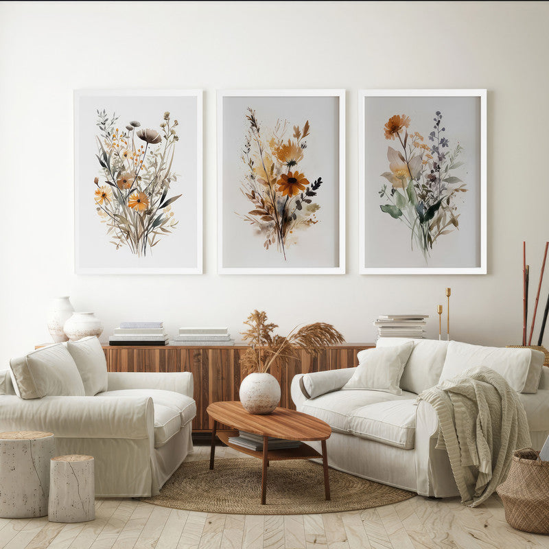 LuxuryStroke's Minimalistic Beautiful Floral Painting, Beautiful Flower Paintingand Floral Painting Acrylic - Botanical Art: Set Of 3 Floral Paintings