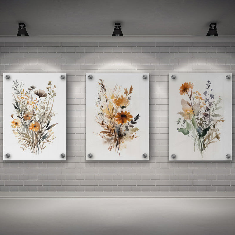 LuxuryStroke's Minimalistic Beautiful Floral Painting, Beautiful Flower Paintingand Floral Painting Acrylic - Botanical Art: Set Of 3 Floral Paintings