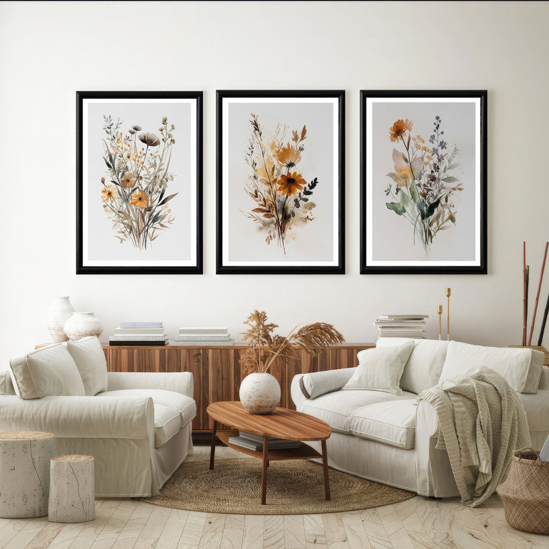 LuxuryStroke's Minimalistic Beautiful Floral Painting, Beautiful Flower Paintingand Floral Painting Acrylic - Botanical Art: Set Of 3 Floral Paintings