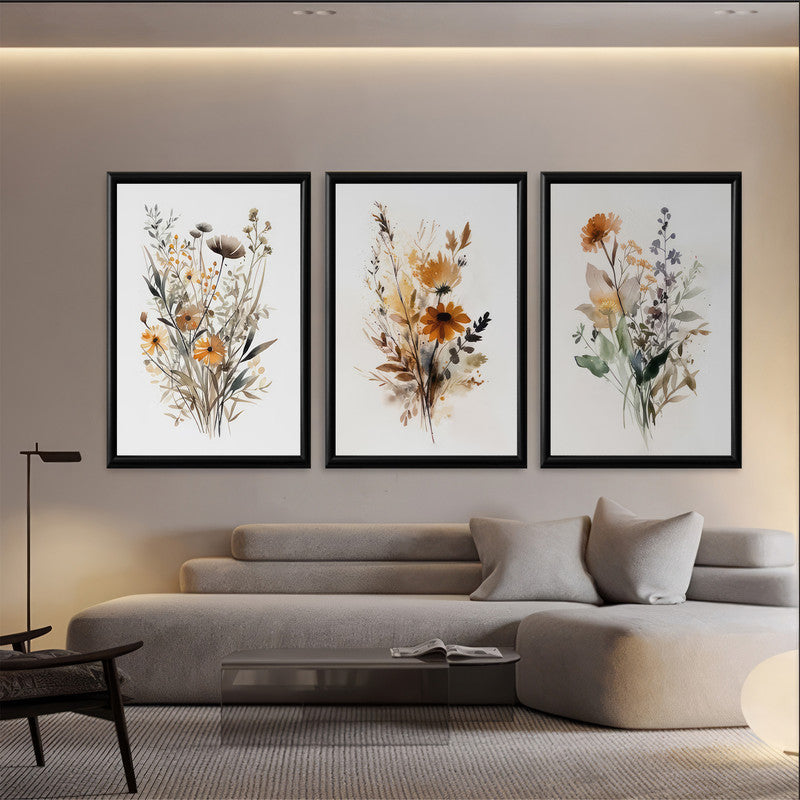 LuxuryStroke's Minimalistic Beautiful Floral Painting, Beautiful Flower Paintingand Floral Painting Acrylic - Botanical Art: Set Of 3 Floral Paintings