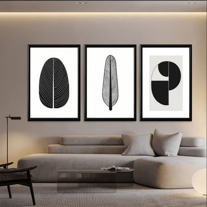 LuxuryStroke's Abstract Boho Art, Geometric Canvas Paintingand Black And White Painting Boho - Monochrome Art - Set Of 3 Minimalistic Geometric Paintings