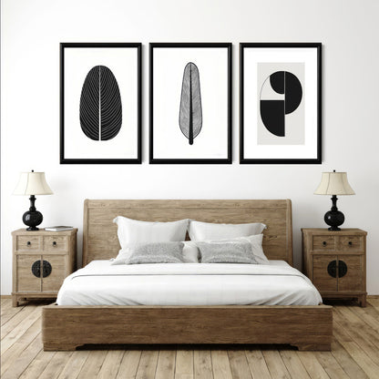 LuxuryStroke's Abstract Boho Art, Geometric Canvas Paintingand Black And White Painting Boho - Monochrome Art - Set Of 3 Minimalistic Geometric Paintings