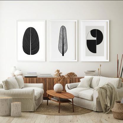 LuxuryStroke's Abstract Boho Art, Geometric Canvas Paintingand Black And White Painting Boho - Monochrome Art - Set Of 3 Minimalistic Geometric Paintings