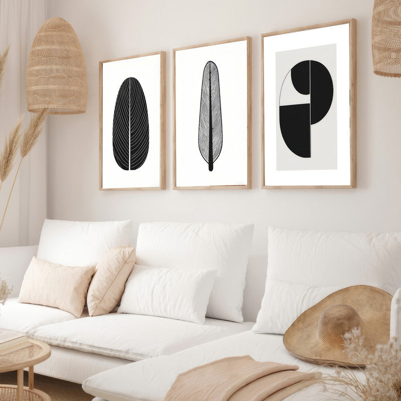 LuxuryStroke's Abstract Boho Art, Geometric Canvas Paintingand Black And White Painting Boho - Monochrome Art - Set Of 3 Minimalistic Geometric Paintings