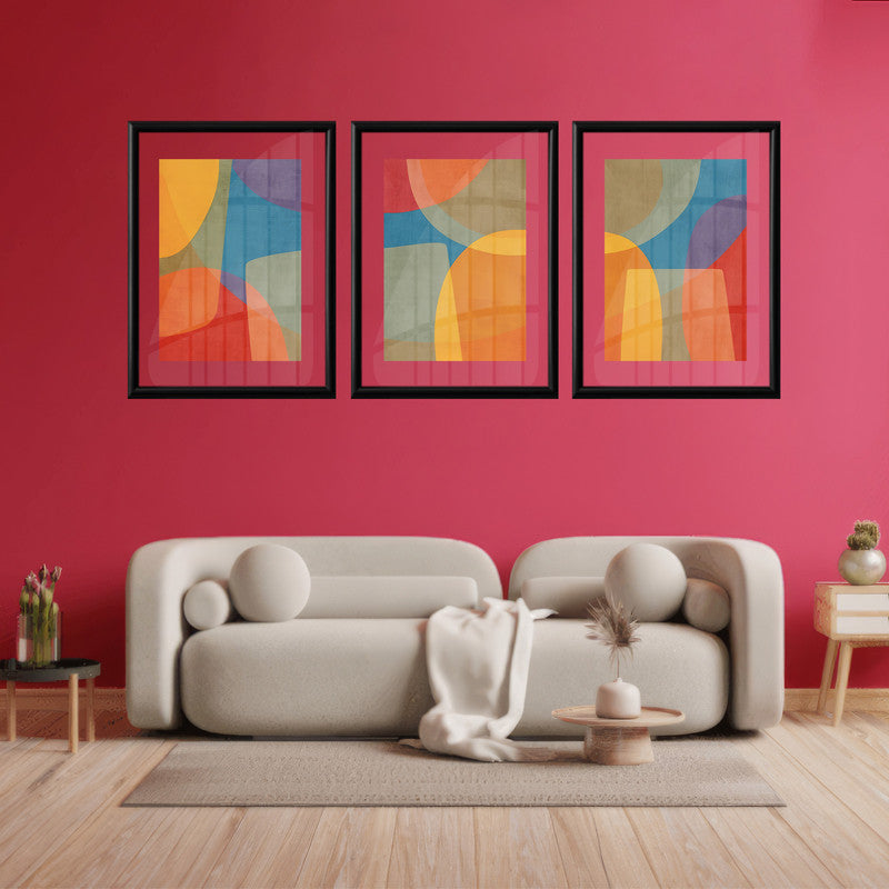 LuxuryStroke's Abstract Acrylic Portrait, Modern Abstract Canvas Paintingand Minimalist Modern Abstract Art - Abstract Art - Set of 3 Colourful Paintings