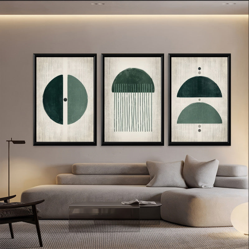 LuxuryStroke's Aesthetic Boho Painting, Painting Bohoand Simple Boho Paintings - Boho Geometric Art - Set Of 3 Grey & Green Paintings