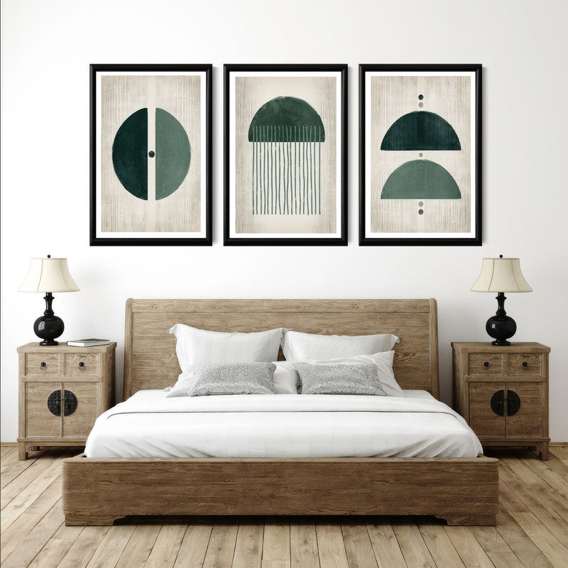 LuxuryStroke's Aesthetic Boho Painting, Painting Bohoand Simple Boho Paintings - Boho Geometric Art - Set Of 3 Grey & Green Paintings