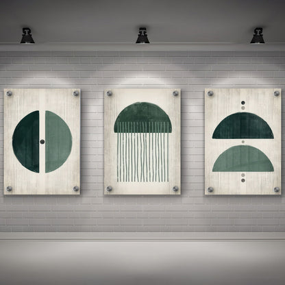 LuxuryStroke's Aesthetic Boho Painting, Painting Bohoand Simple Boho Paintings - Boho Geometric Art - Set Of 3 Grey & Green Paintings