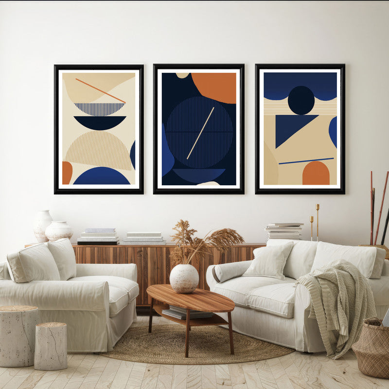 LuxuryStroke's Aesthetic Boho Painting, Boho Art Paintingand Painting Boho - Boho Geometric Art - Set Of 3 Blue & Brown Paintings