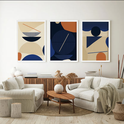 LuxuryStroke's Aesthetic Boho Painting, Boho Art Paintingand Painting Boho - Boho Geometric Art - Set Of 3 Blue & Brown Paintings