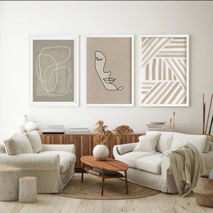 LuxuryStroke's Line Art Woman, Painting Bohoand Boho Style Painting - Boho Geometric Lineart - Set Of 3 Paintings