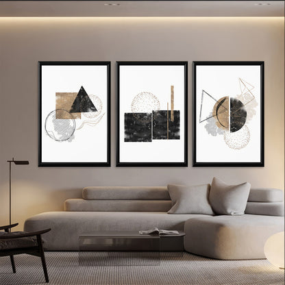 LuxuryStroke's Abstract Boho Art, Boho Art On Canvasand Boho Art Painting - Boho Art- Set of 3 Black & Brown Geometric Paintings