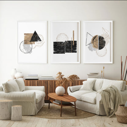 LuxuryStroke's Abstract Boho Art, Boho Art On Canvasand Boho Art Painting - Boho Art- Set of 3 Black & Brown Geometric Paintings