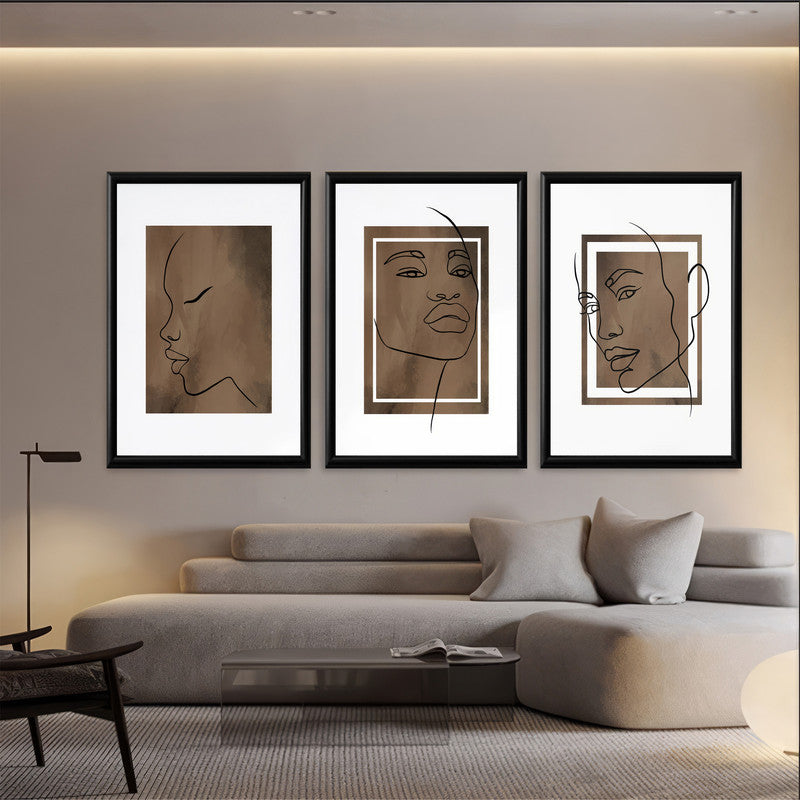 LuxuryStroke's Abstract Woman Painting, Abstract Painting Womanand Women Empowerment Art - Boho Women Art - Set Of 3 Lineart Paintings