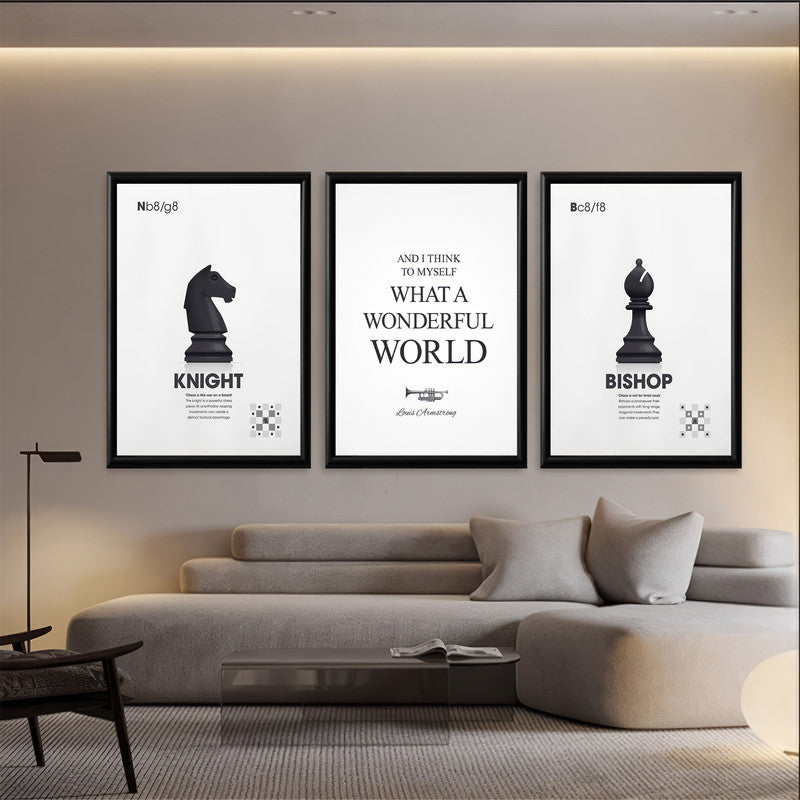 LuxuryStroke's Motivation Paintings With Quotes, Inspirational Art Paintingsand Motivation Painting Quotes - Motivation Art - Set Of 3 Chess Paintings