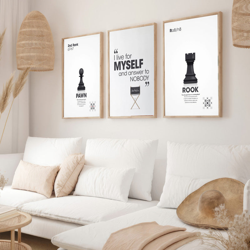 LuxuryStroke's Motivation Paintings With Quotes, Inspirational Art Paintingsand Motivation Painting Quotes - Motivation Art - Set Of 3 Chess Paintings