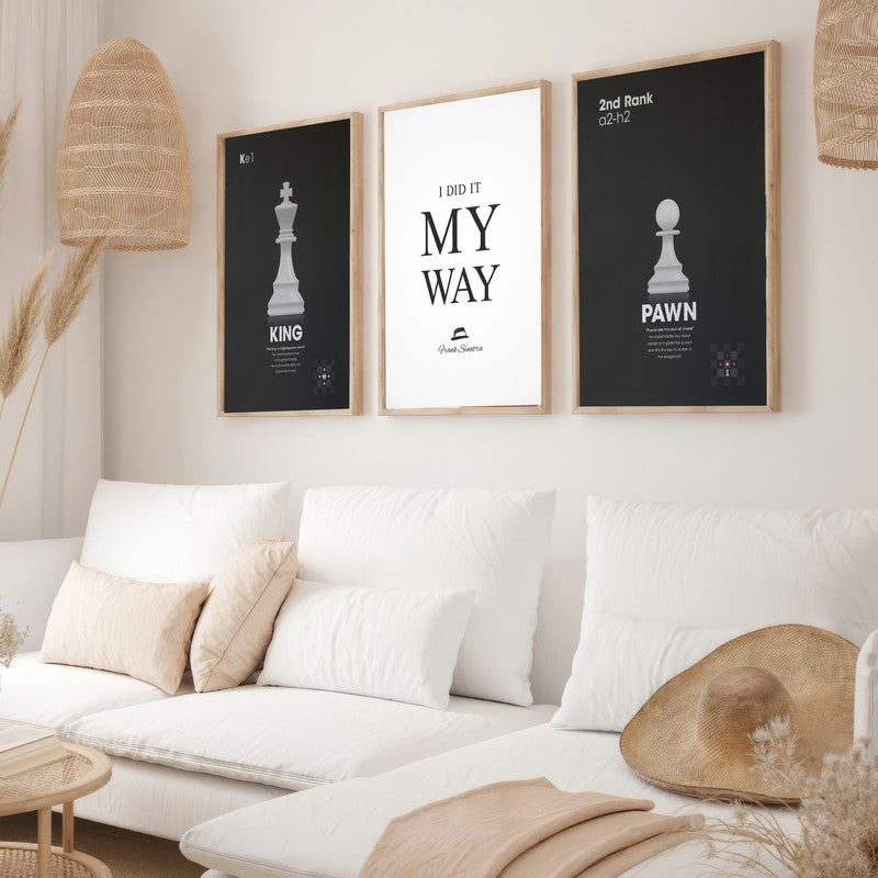 LuxuryStroke's Motivation Paintings With Quotes, Inspirational Art Paintingsand Motivation Painting Quotes - Motivation Art - Set Of 3 Chess Paintings