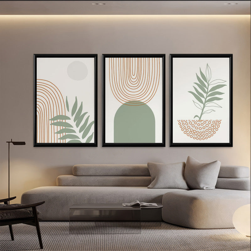 LuxuryStroke's Boho Flower Painting, Geometric Wall Art Paintingand Boho Style Painting - Boho Art - Set Of 3 Japandi Paintings - Geometric Art