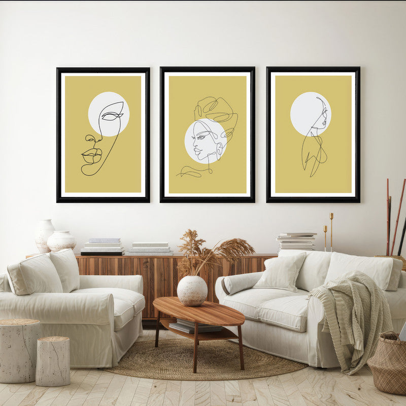 LuxuryStroke's Line Art Woman, Woman Line Artand Abstract Woman Painting - Women Art - Set Of 3 Lineart Paintings