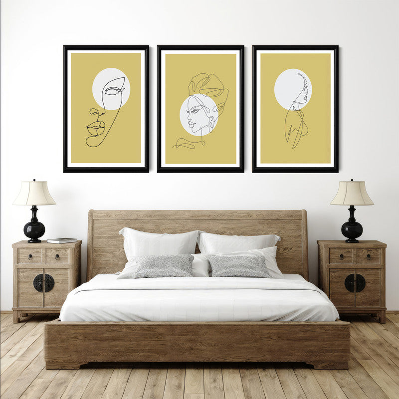 LuxuryStroke's Line Art Woman, Woman Line Artand Abstract Woman Painting - Women Art - Set Of 3 Lineart Paintings