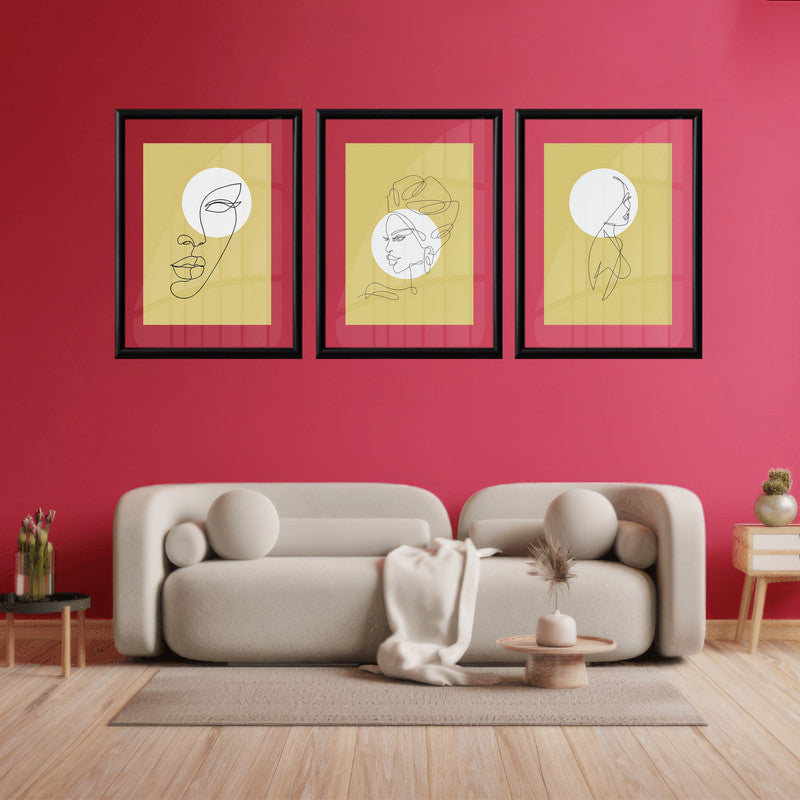 LuxuryStroke's Line Art Woman, Woman Line Artand Abstract Woman Painting - Women Art - Set Of 3 Lineart Paintings