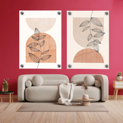 LuxuryStroke's Geometric Canvas Painting, Boho Style Paintingsand Geometric Wall Art Painting - Boho Geometric Harmony :  Set Of 2 Boho Botanical Fusion Paintings