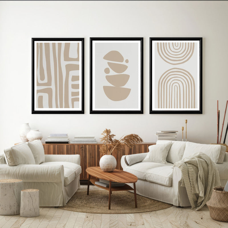 LuxuryStroke's Boho Style Painting, Geometric Canvas Paintingand Canvas Painting Geometric - Boho Art - Set Of 3 Japandi Paintings - Geometric Art